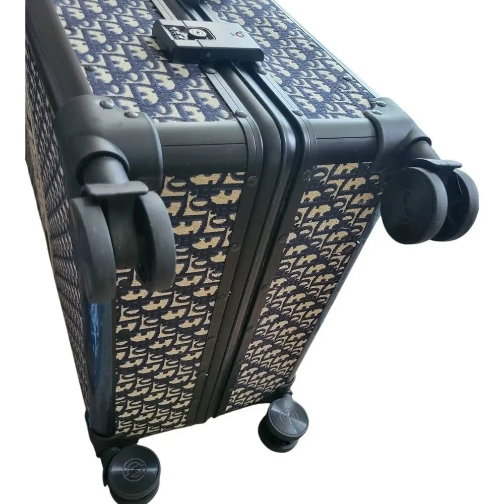 Christian Dior Blue Abstract Pattern Wheeled Suitcase Carry On Size 24x16x10 